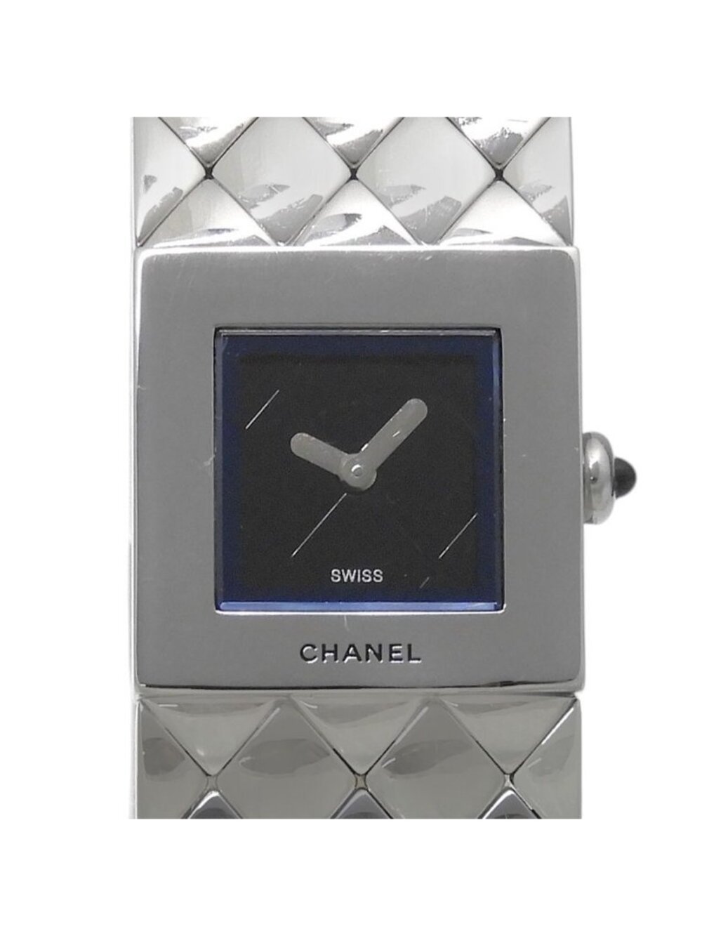 Chanel Quilted Stainless Steel Quartz Analog Display Black Dial Watch